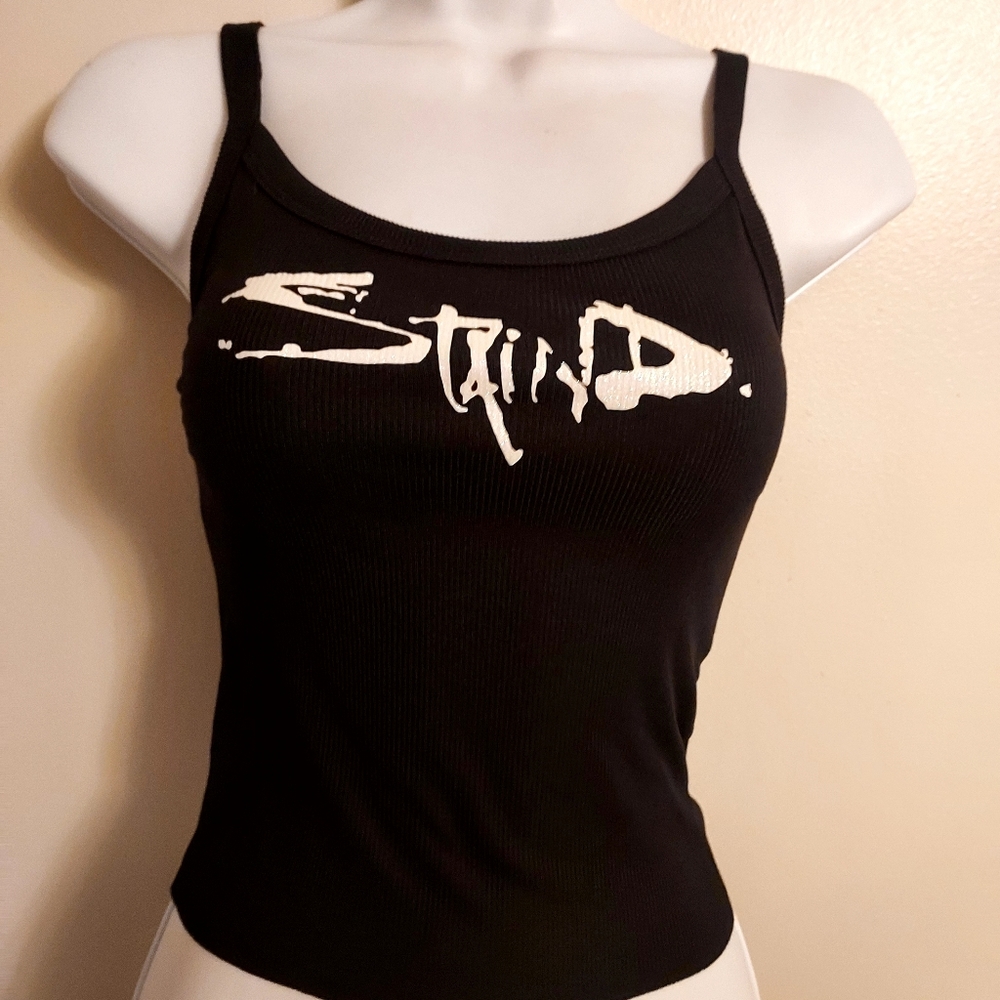 Staind Crop top  staind shirt staind Tank Top Cropped Tank White Glitter Logo